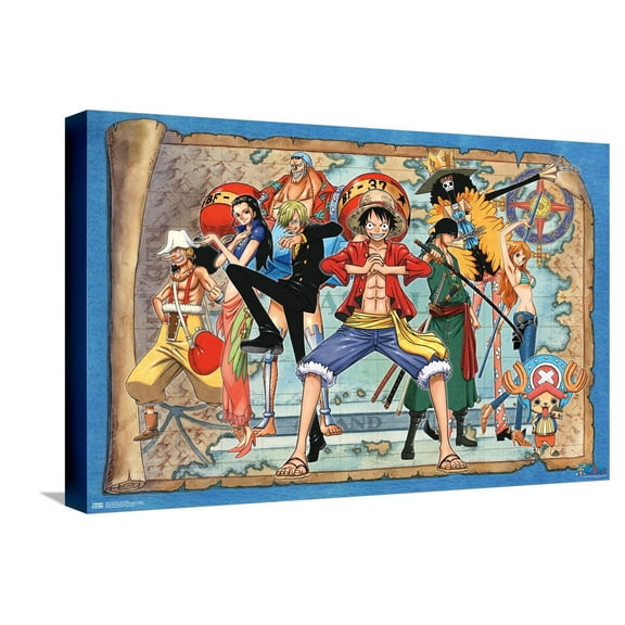 One Piece - Group Map Canvas Wall Poster, 14.725" x 22.375"