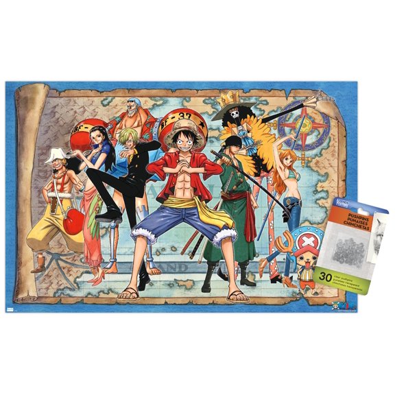 One Piece - Group Map Wall Poster with Push Pins, 14.725" x 22.375"