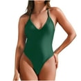 thumbnail image 1 of One Piece Halter Swimsuits for Women V Neck Sexy Thong Bathing Suit Ruched Back Tummy-Control Swimming Suits Pool Army Green, XXL, 1 of 7