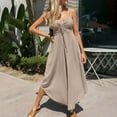 thumbnail image 1 of One Piece Jumpsuit for Women Daily Casual Tie Front Spaghetti Strap Jumper Loose Smocked Back Long Pant Athletic Outfits, Khaki, XL, 1 of 7