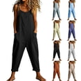 thumbnail image 1 of One Piece Jumpsuits for Women Casual Lace Up Sleeveless Solid Overalls With Pocket Drawstring Loose Spaghetti Strap Romper Trendy Jumpsuits, 1 of 7