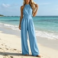 thumbnail image 1 of One Piece Jumpsuits for Women Dressy Casual Sleeveless Crewneck Wide Leg Rompers Jumpers Vacation Summer Outfits with Pockets, 1 of 7