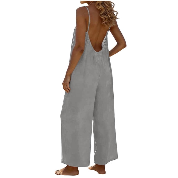 One Piece Jumpsuits for Women Plus Size Fashion Open Back Sleeveless Rompers Summer Dressy Casual Wide Leg Overalls