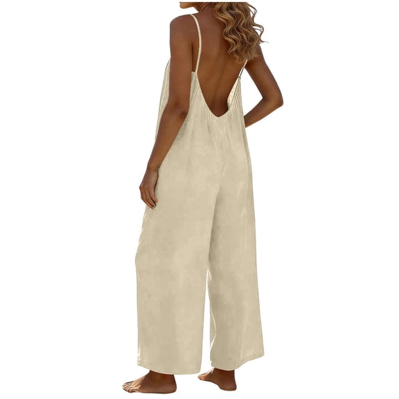 One Piece Jumpsuits for Women Plus Size Fashion Open Back Sleeveless Rompers Summer Dressy Casual Wide Leg Overalls