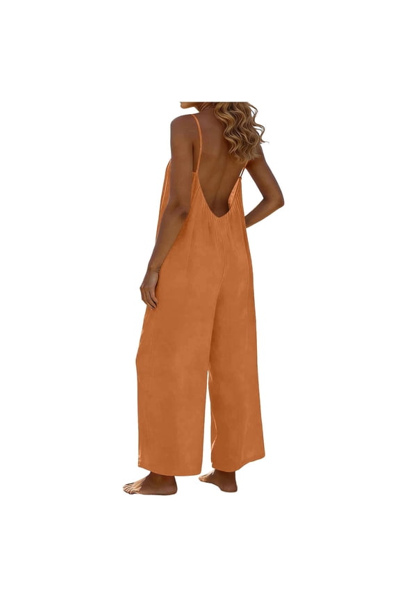 One Piece Jumpsuits for Women Plus Size Fashion Open Back Sleeveless Rompers Summer Dressy Casual Wide Leg Overalls