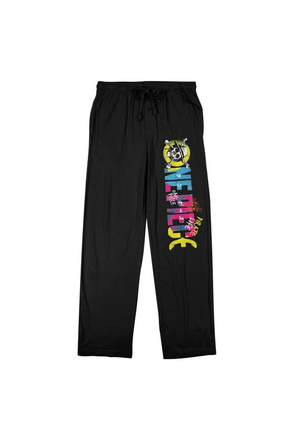 One Piece Live Action Colorful Logo Men's Black Sleep Pajama Pants-Large
