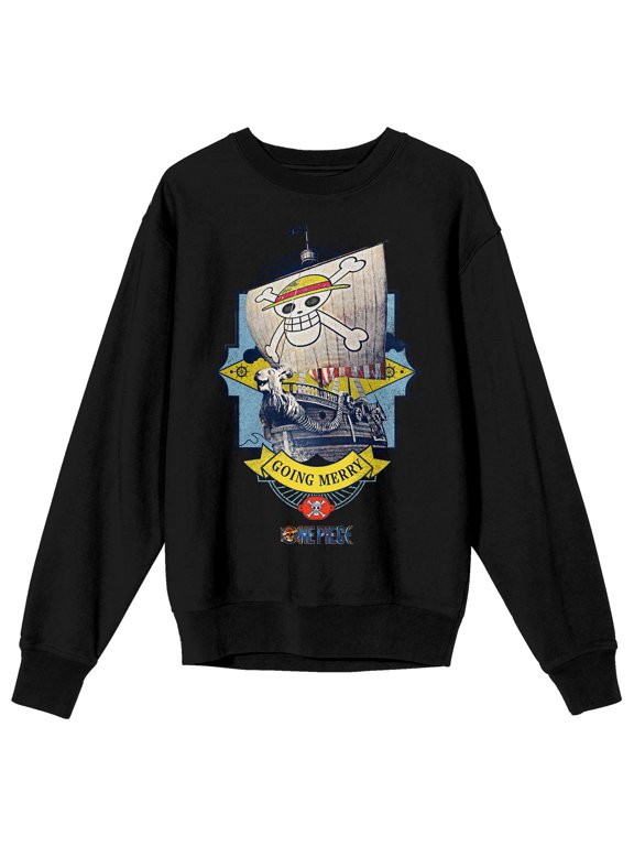 One Piece (Live Action) Going Merry Pirate Ship Adult Black Crew Neck Sweatshirt-Small