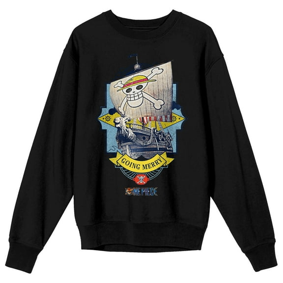 One Piece (Live Action) Going Merry Pirate Ship Adult Black Crew Neck Sweatshirt-XXL