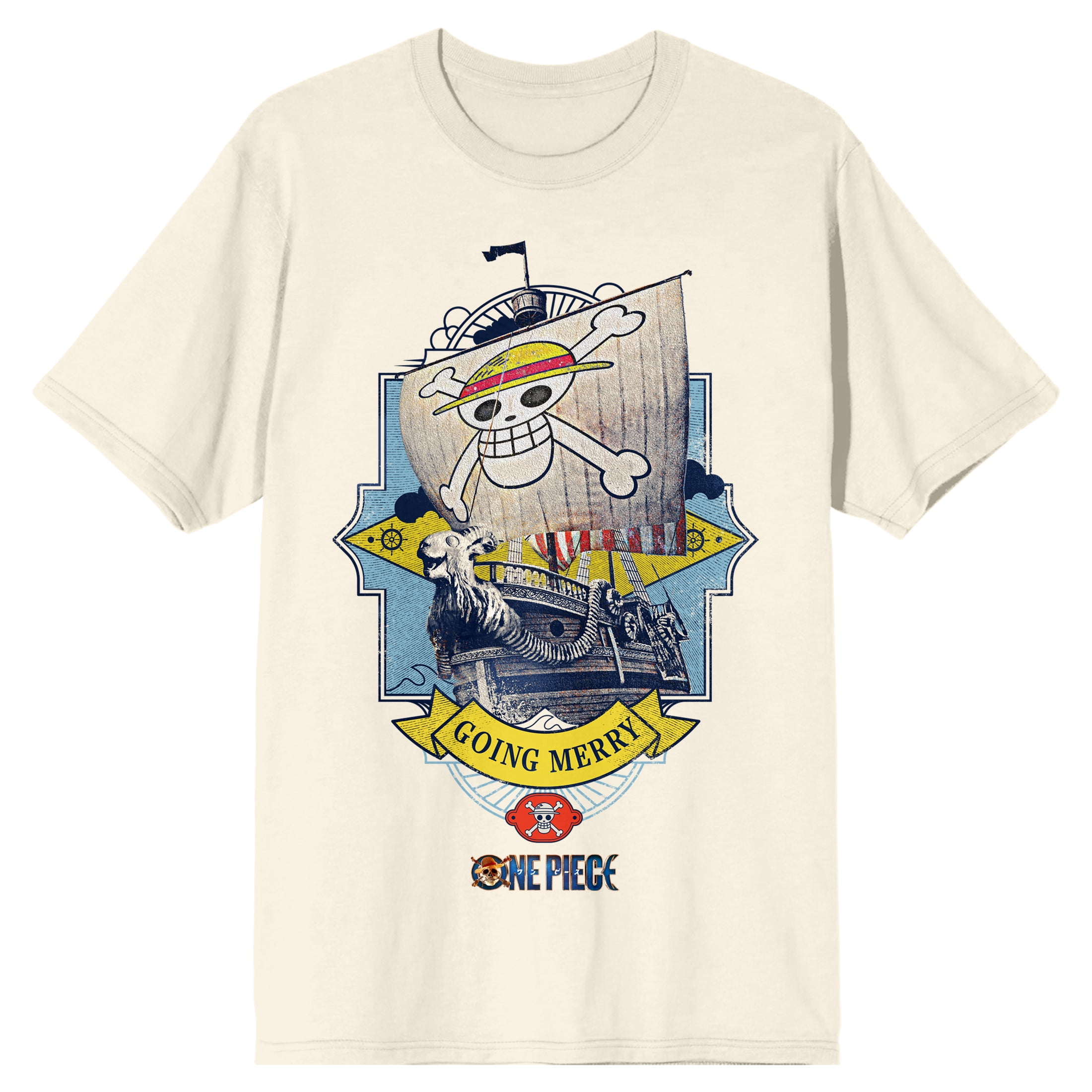 One Piece (Live Action) Going Merry Pirate Ship Men's Natural Short Sleeve Tee-3XL