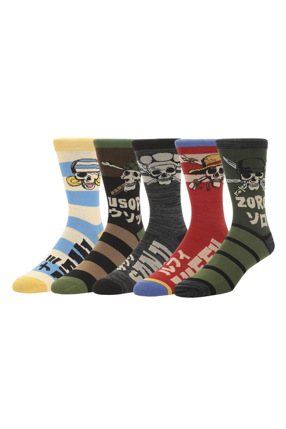 One Piece (Live Action) Luffy, Zoro, Nami, Usopp and Sanji Mens Casual Crew Socks 4 Pack