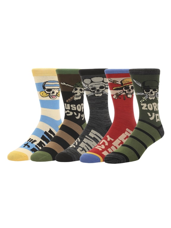 One Piece (Live Action) Luffy, Zoro, Nami, Usopp and Sanji Mens Casual Crew Socks 4 Pack