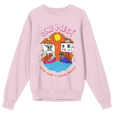 One Piece Live Action Maritime Warships Sketch Crew Neck Long Sleeve Cradle Pink Adult Sweatshirt-Medium
