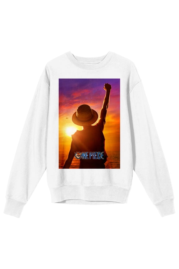 One Piece (Live Action) Monkey D. Luffy Adult White Crew Neck Sweatshirt-XXL
