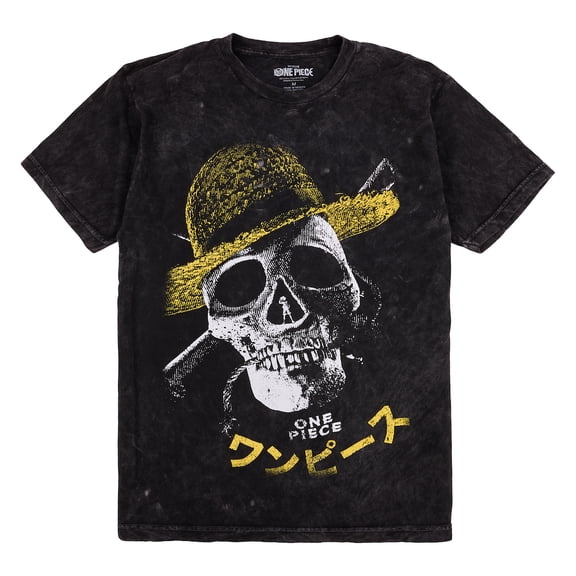 One Piece Live Action Oversized Straw Hat Skull & Crossbones Crew Neck Short Sleeve Men's Black T-shirt-Small