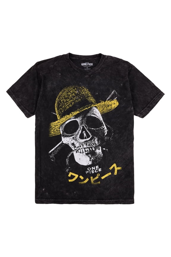 One Piece Live Action Oversized Straw Hat Skull & Crossbones Crew Neck Short Sleeve Men's Black T-shirt-Small
