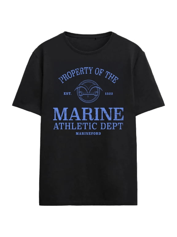 One Piece Live Action Property Of The Marine Athletic Department Adult Black Crew Neck Short Sleeve T-shirt-3XL