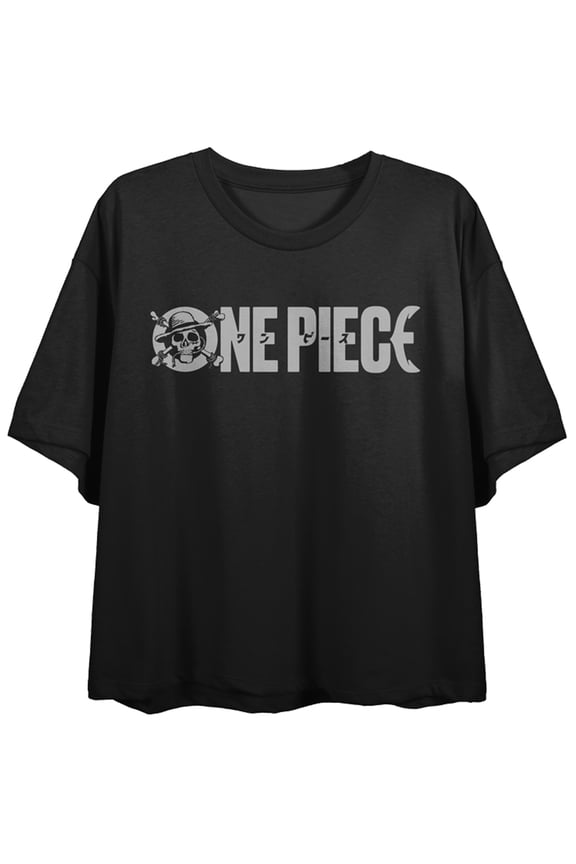 One Piece Live Action Skull Face Logo Crew Neck Short Sleeve Women's Black Crop Top
-XL