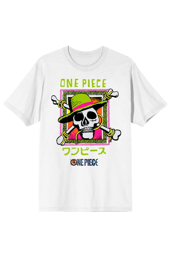 One Piece Live Action Straw Hat Pirates Logo In Colorful Frame Crew Neck Short Sleeve Men's White T-shirt-5XL