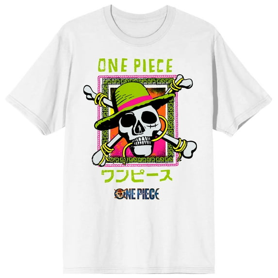 One Piece Live Action Straw Hat Pirates Logo In Colorful Frame Crew Neck Short Sleeve Men's White T-shirt-Large