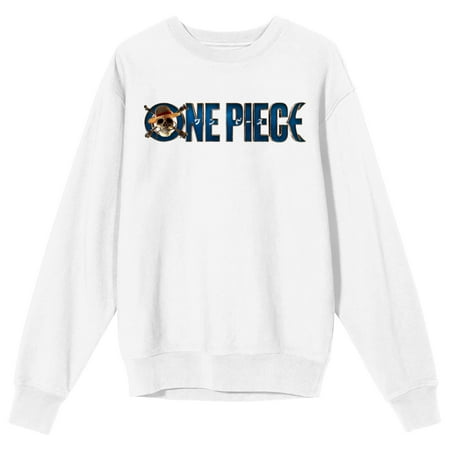 One Piece (Live Action) Title Logo Adult White Crew Neck Sweatshirt-Large