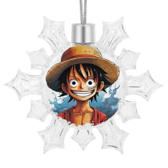One Piece Luffy Christmas Snowflake Pendant Hanging Decorations Tree Ornaments for Kids Mom Dad Friends Families Christmas Tree Hanging Decorations, Round Ornament Decor Xmas Gifts