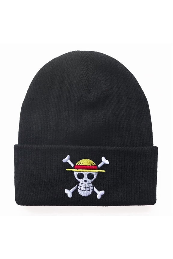 One Piece Luffy Skull Knitted Beanie Hat for Men Women,Winter Warm Ski Cap