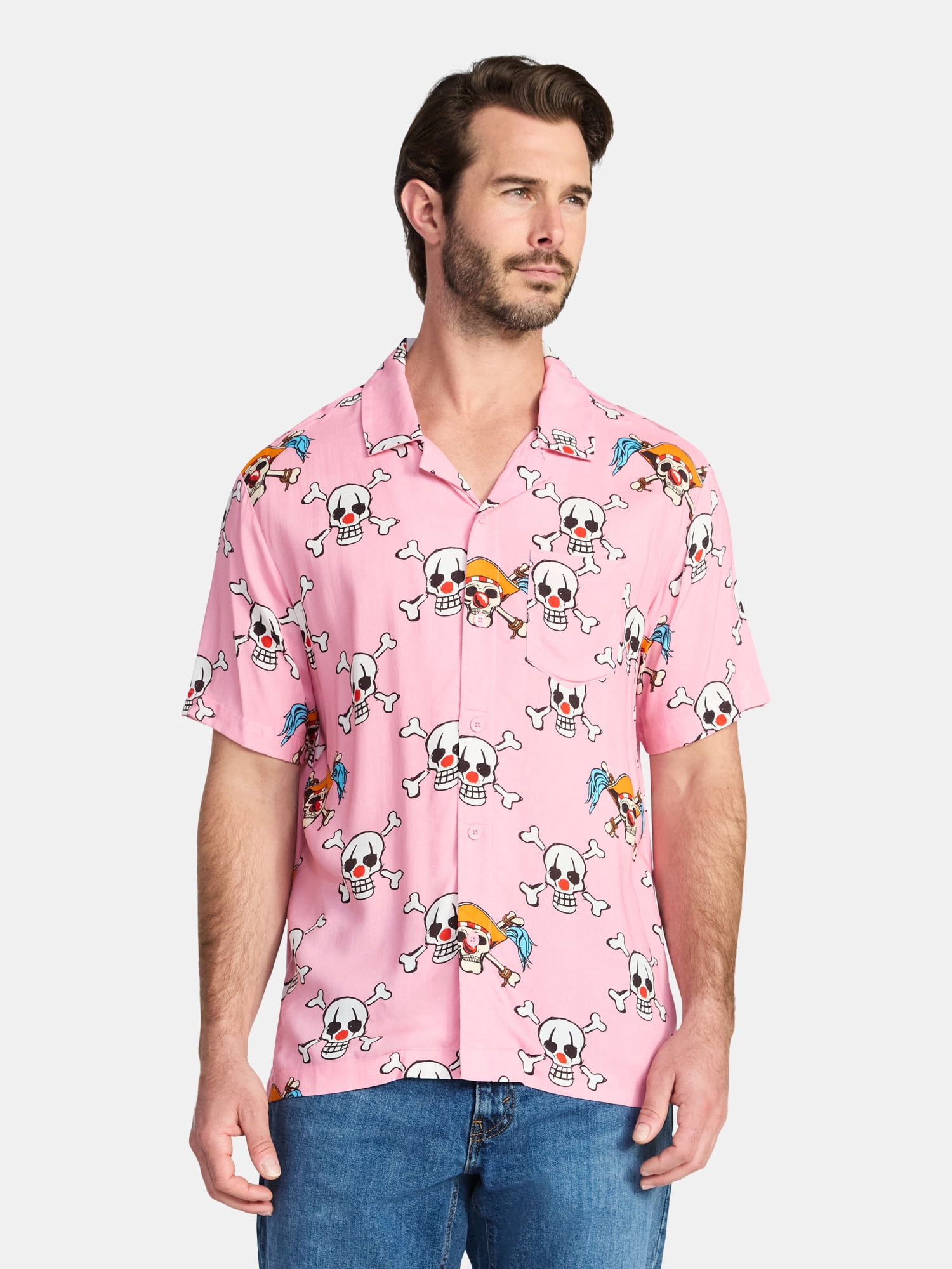 One Piece Men's and Big Men's Graphic Button-Up Shirt, Sizes XS