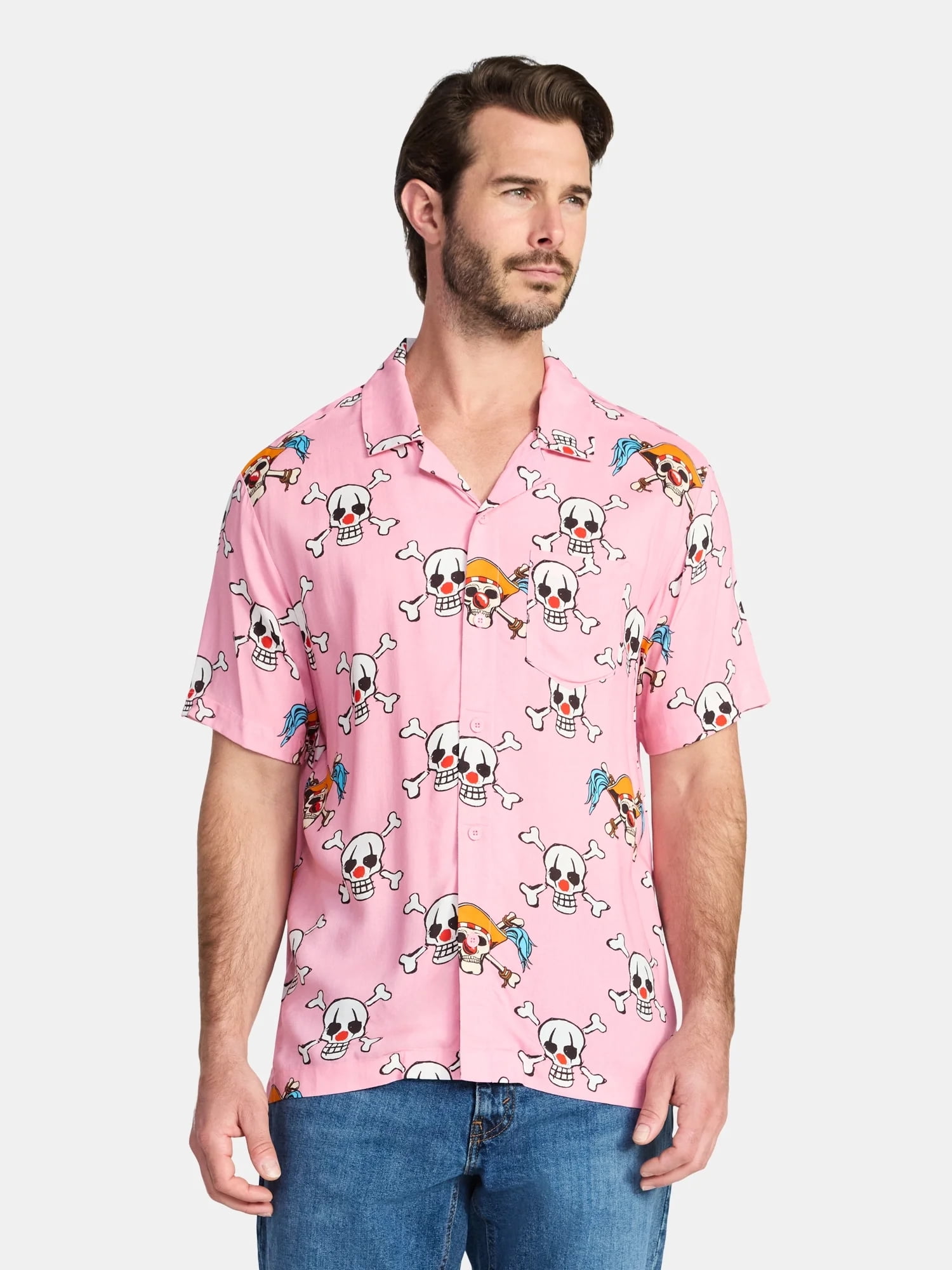 One Piece Men's and Big Men's Graphic Button-Up Shirt, Sizes XS
