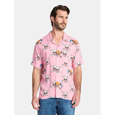 ONE PIECE Men's and Big Men's Graphic Button-Up Shirt, Sizes XS-5XL