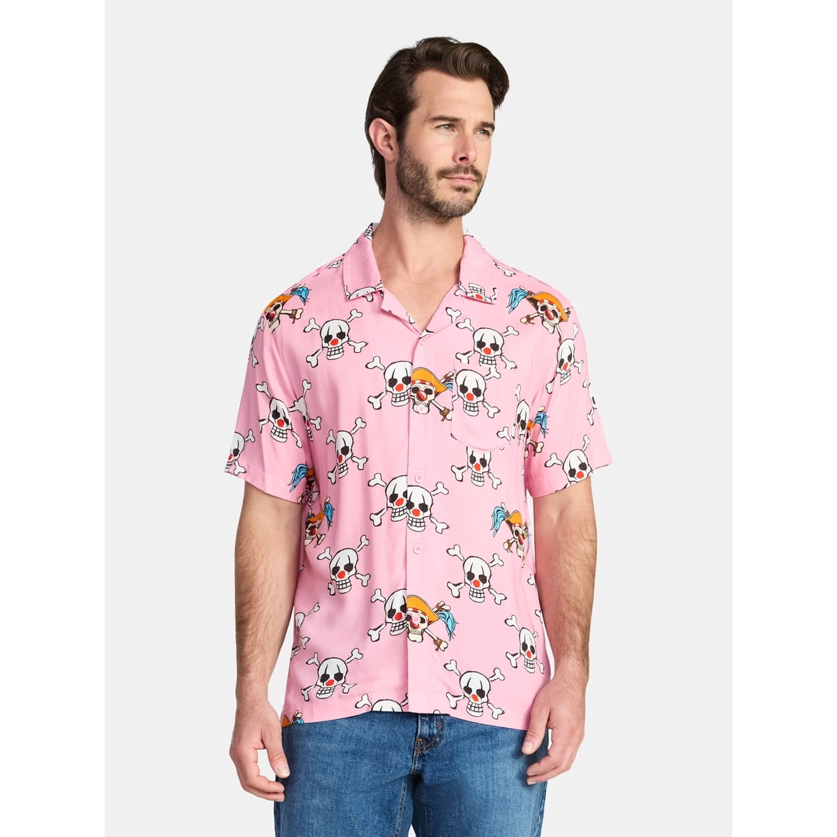 One Piece Men's and Big Men's Graphic Button-Up Shirt, Sizes XS-5XL