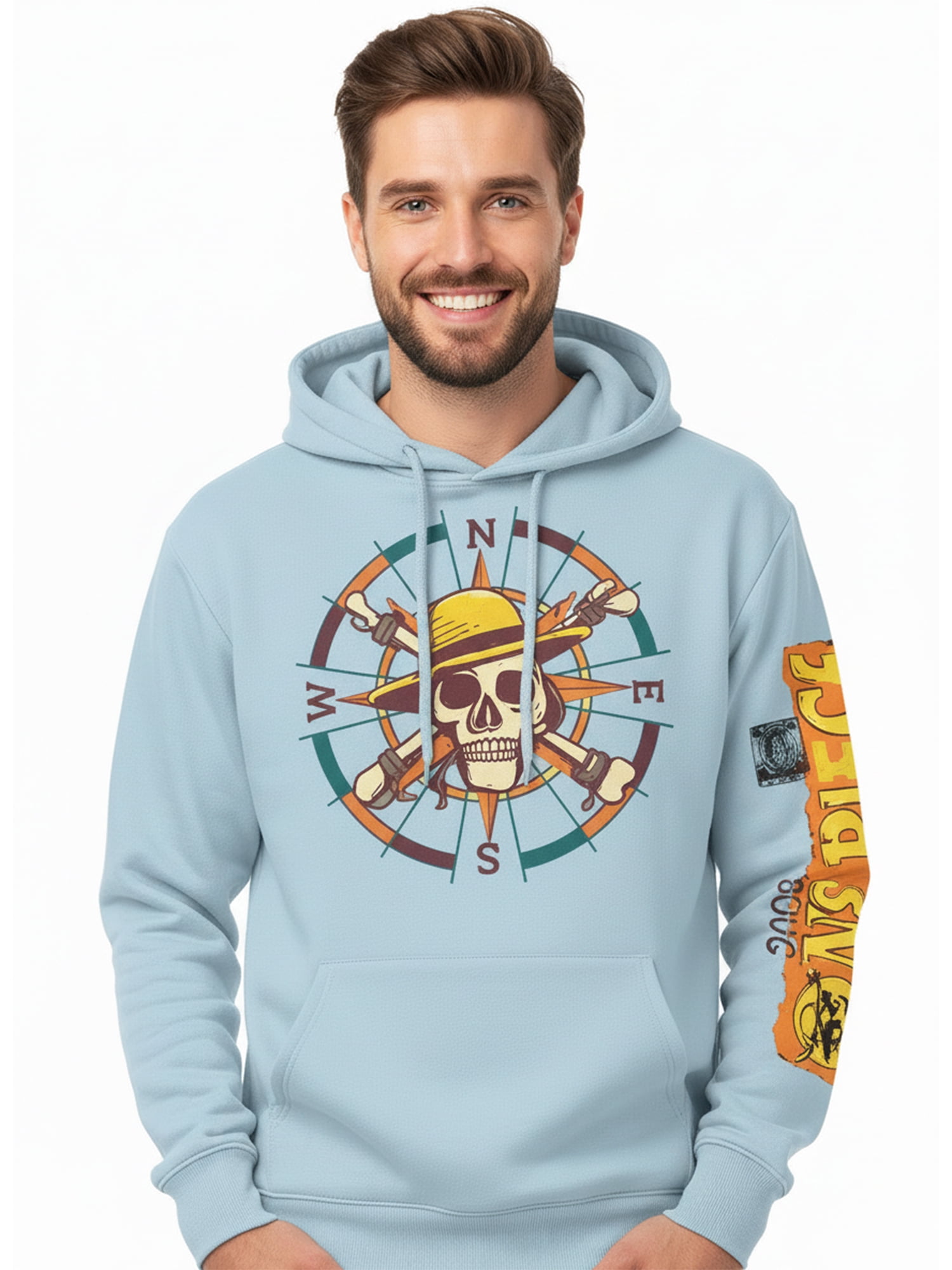 One Piece, Men's & Big Men's Graphic Hoodie, Jolly Roger Compass, Sizes S-3XL