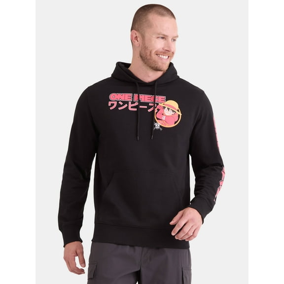 One Piece Men's and Big Men's Front Back Graphic French Terry Hoodie with Long Sleeves, Sizes XS-3XL