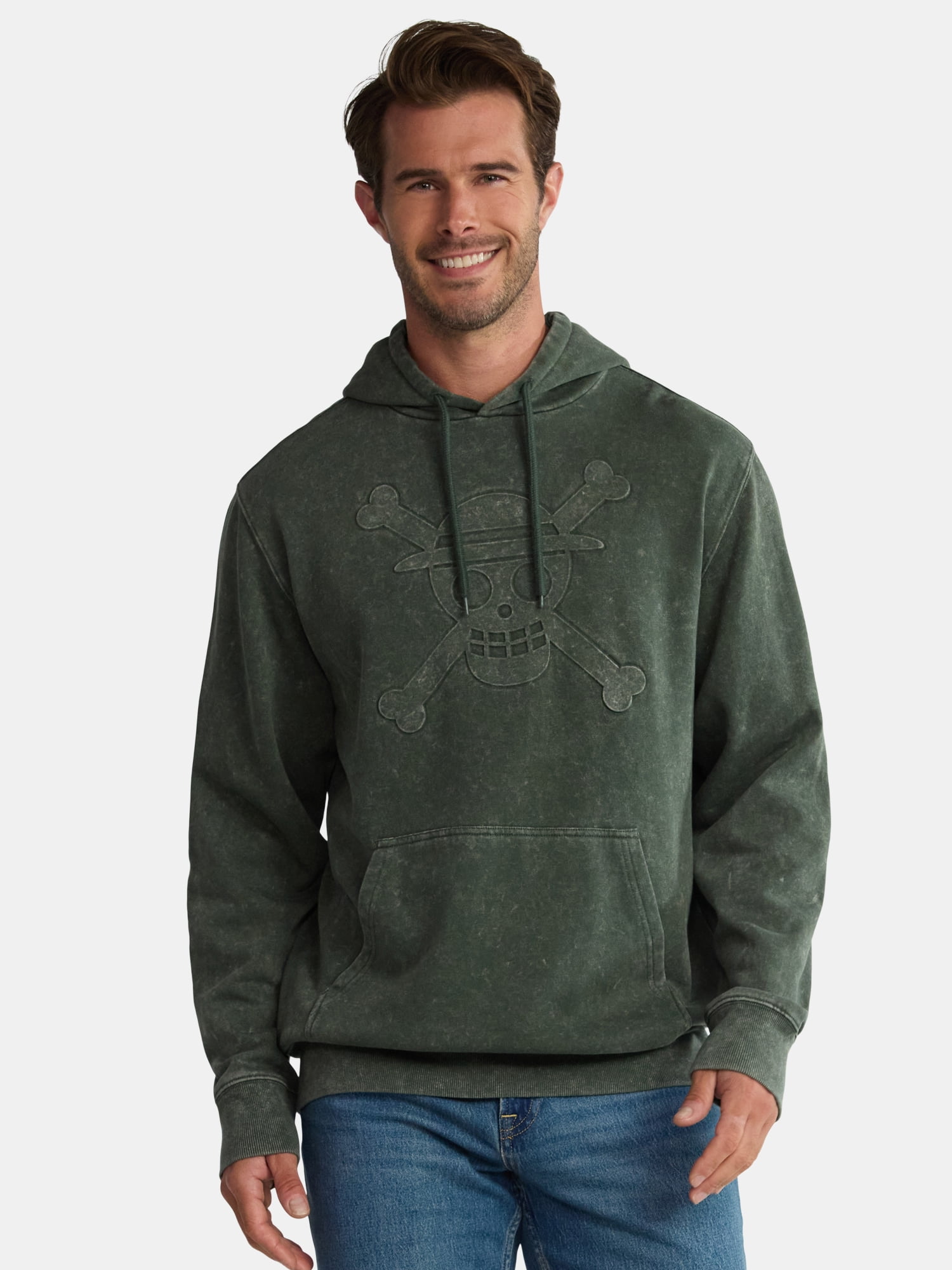 Men's and Big Men's Graphic Mineral Washed Hoodie with Long Sleeves, Sizes XS-3XL