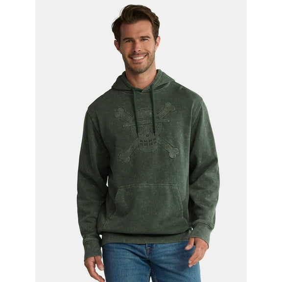 One Piece Men's and Big Men's Graphic Mineral Washed Hoodie with Long Sleeves, Sizes XS-3XL