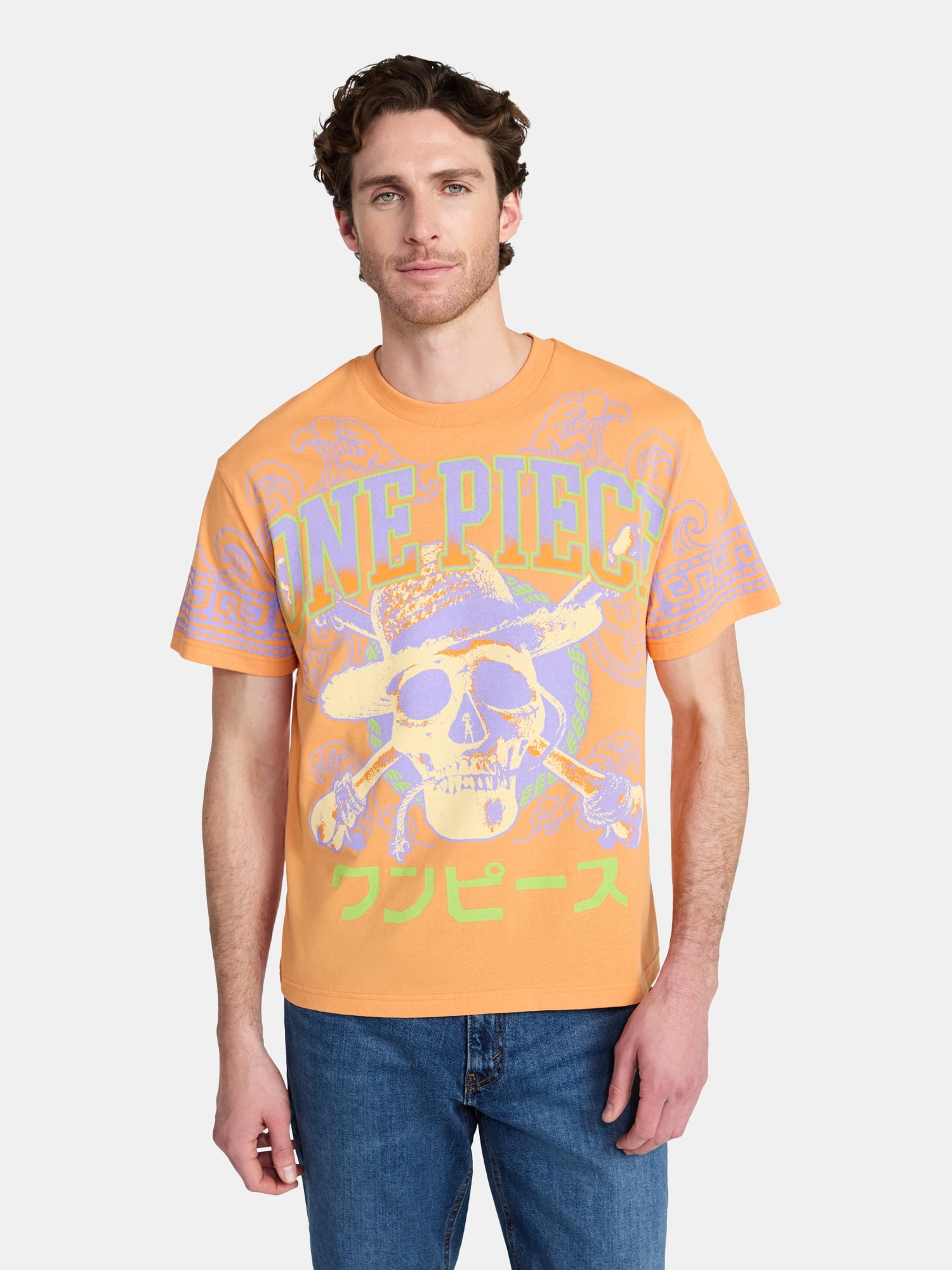 One Piece Men's and Big Men's Pirate King Waves Oversized Graphic Tee, Sizes XS-3XL