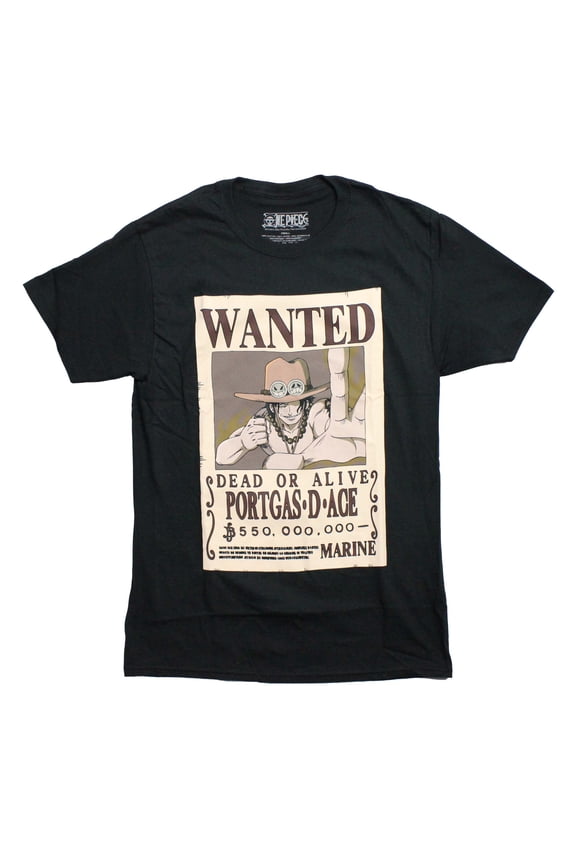 One Piece Mens T-Shirt - Ace Wanted Dead or Alive Poster