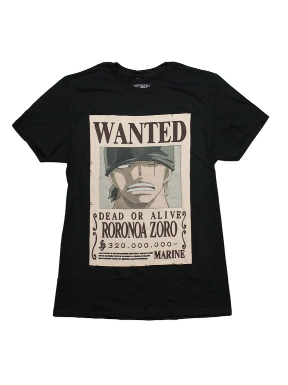 One Piece Mens T-Shirt - WANTED Dead or Alive Roronoa Zoro Poster (Small)