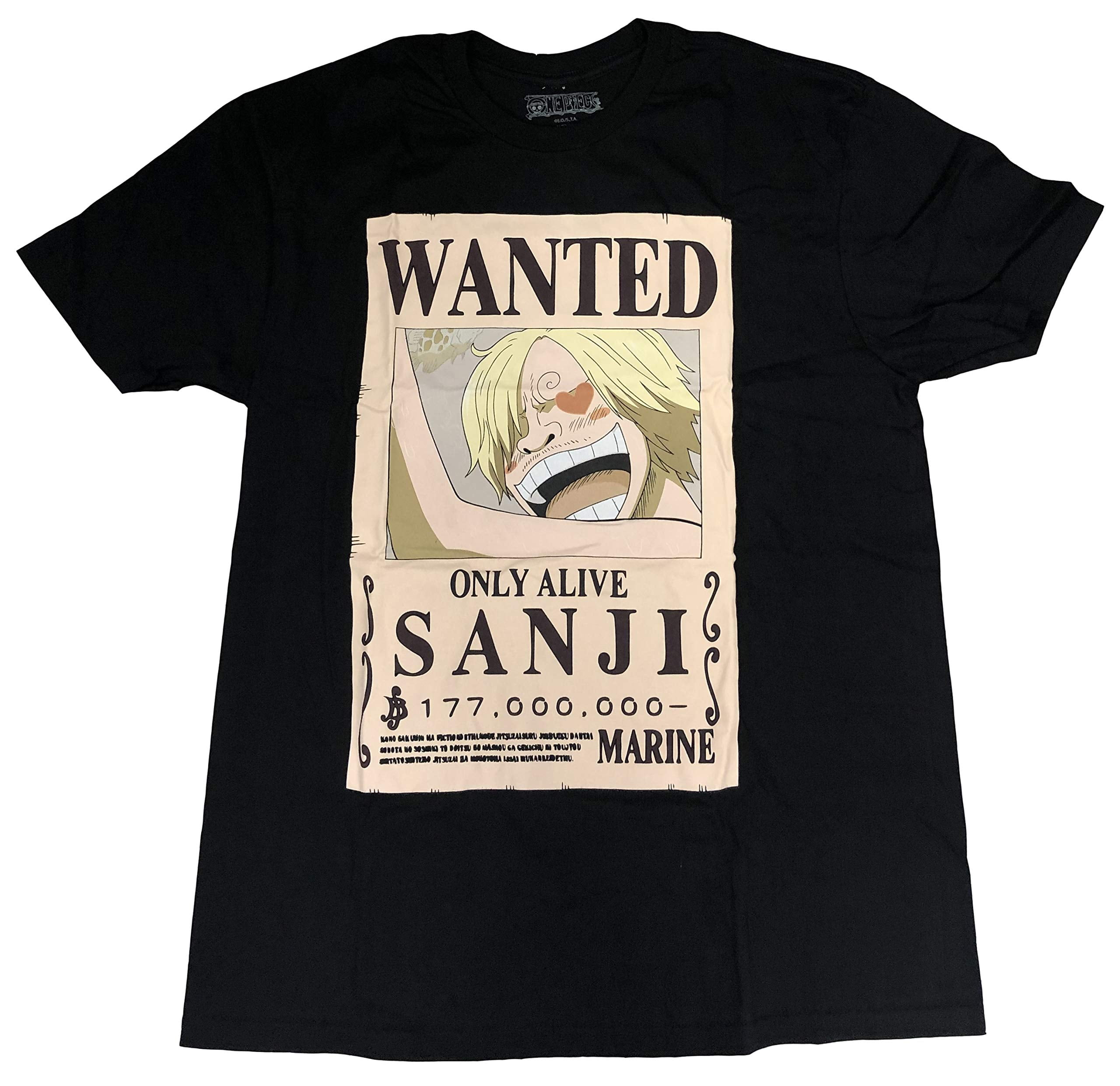 One Piece MensT-Shirt - Officially Licensed Sanji Bounty Wanted Poster (Small)