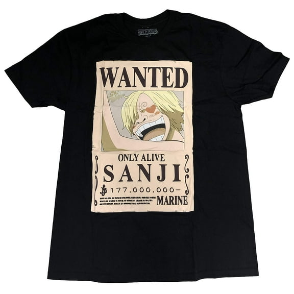 One Piece MensT-Shirt - Officially Licensed Sanji Bounty Wanted Poster (Small)