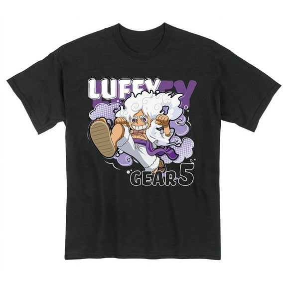 One Piece - Monkey D. Luffy Gear 5 SD Art With Cloud Black Adult T-Shirt - Great Eastern Entertainment