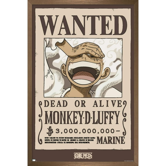 One Piece - Monkey D Luffy Wanted Poster Wall Poster, 14.725" x 22.375" Framed