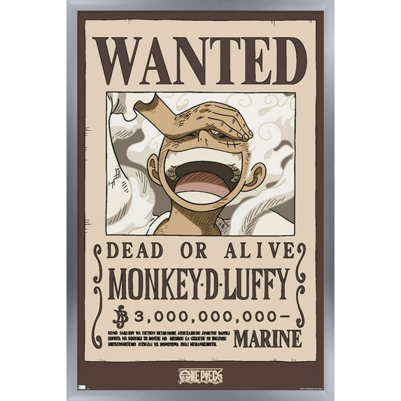 One Piece - Monkey D Luffy Wanted Poster Wall Poster, 22.375" x 34" Framed
