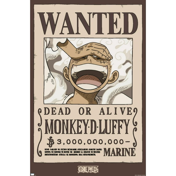 One Piece - Monkey D Luffy Wanted Poster Wall Poster, 22.375" x 34"