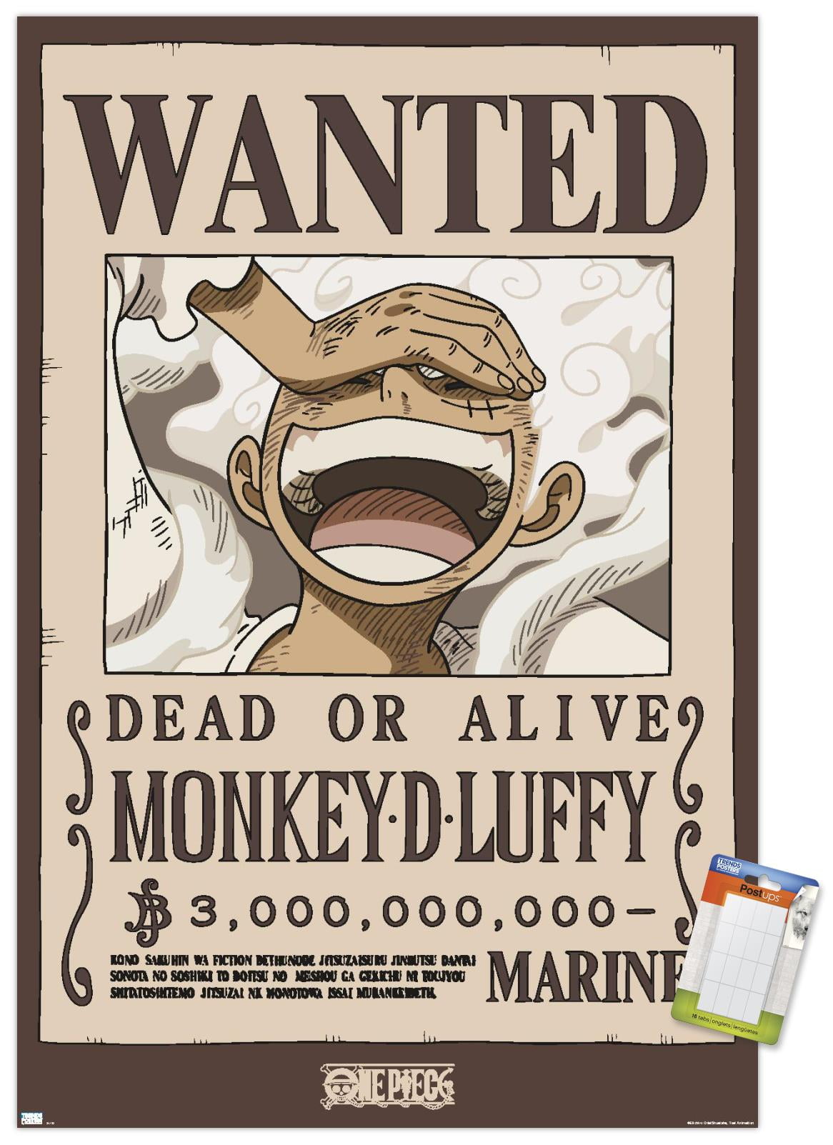 One Piece - Monkey D Luffy Wanted Poster Wall Poster, 22.375\, image size:1166x1603