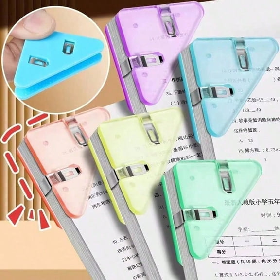 One Piece Multi Functional Creative Right Angle Triangle Clip Office Stationery Book Clip Test Paper Anti Roll Clip Document Memo Clip Data Storage-5pc