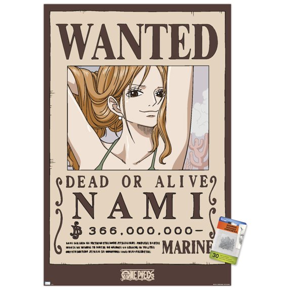 One Piece - Nami Wanted Poster Wall Poster with Pushpins, 22.375" x 34"