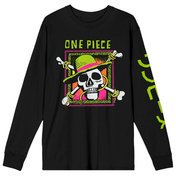 One Piece Neon Skull Adult Black Long Sleeve Tee-Large
