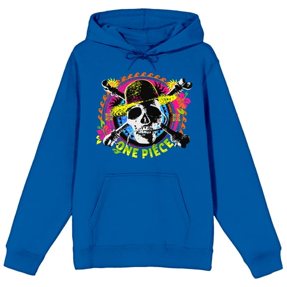 One Piece Neon Skull Adult Royal Blue Hoodie-XL