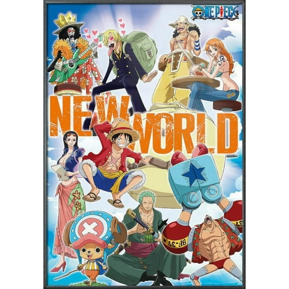 One Piece: New World - Framed Manga / Anime TV Show Poster (Monkey D. Luffy & Nami & Usopp & Sanji & Chopper & Nico Robin & Franky & Brook & Roronoa Zoro) (Metallic Anthracite Plastic Frame)