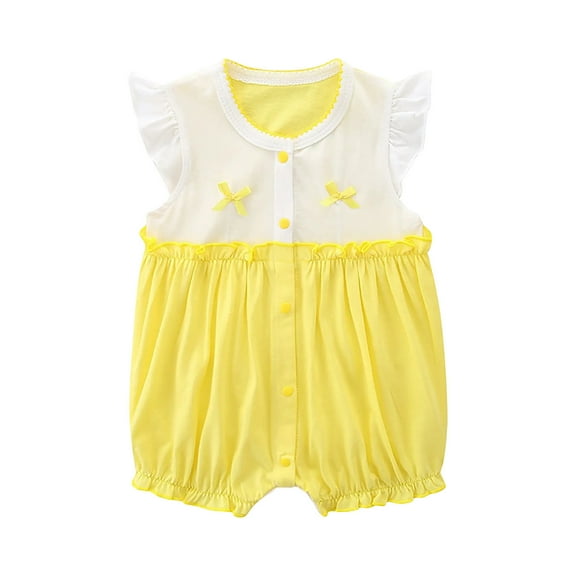 One Piece Oneises For Toddler Girls Crew Neck Flutter Sleeve Print Bodysuit Romper Cute Comfy Summer Jumpsuit 0-24M (9 Months, Yellow-A)